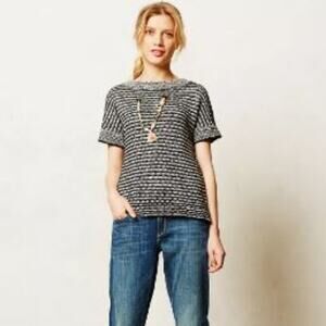 Field & Flower Anthropologie Greta Striped Pullover Sweater Top XS Chunky Knit